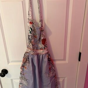 Anthropologie Lavender Floral Apron with Coral Accents